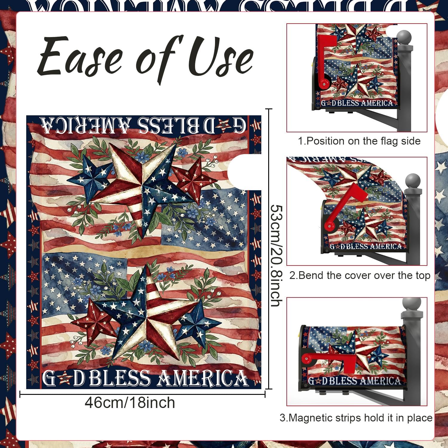 Flag Mailbox Covers, God Bless America Mailbox Covers Magnetic Standard Size 18 X 21, Memorial Day Post Letter Box Cover Wraps Decorations for Outside Garden Yard
