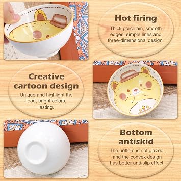Set of 6 Porcelain Cereal Bowls Dessert Bowls Porcelain Bowls for Children and Adults 300 ml Bowl for Storing Ceremonies Soup Dessert Fruit Ramen