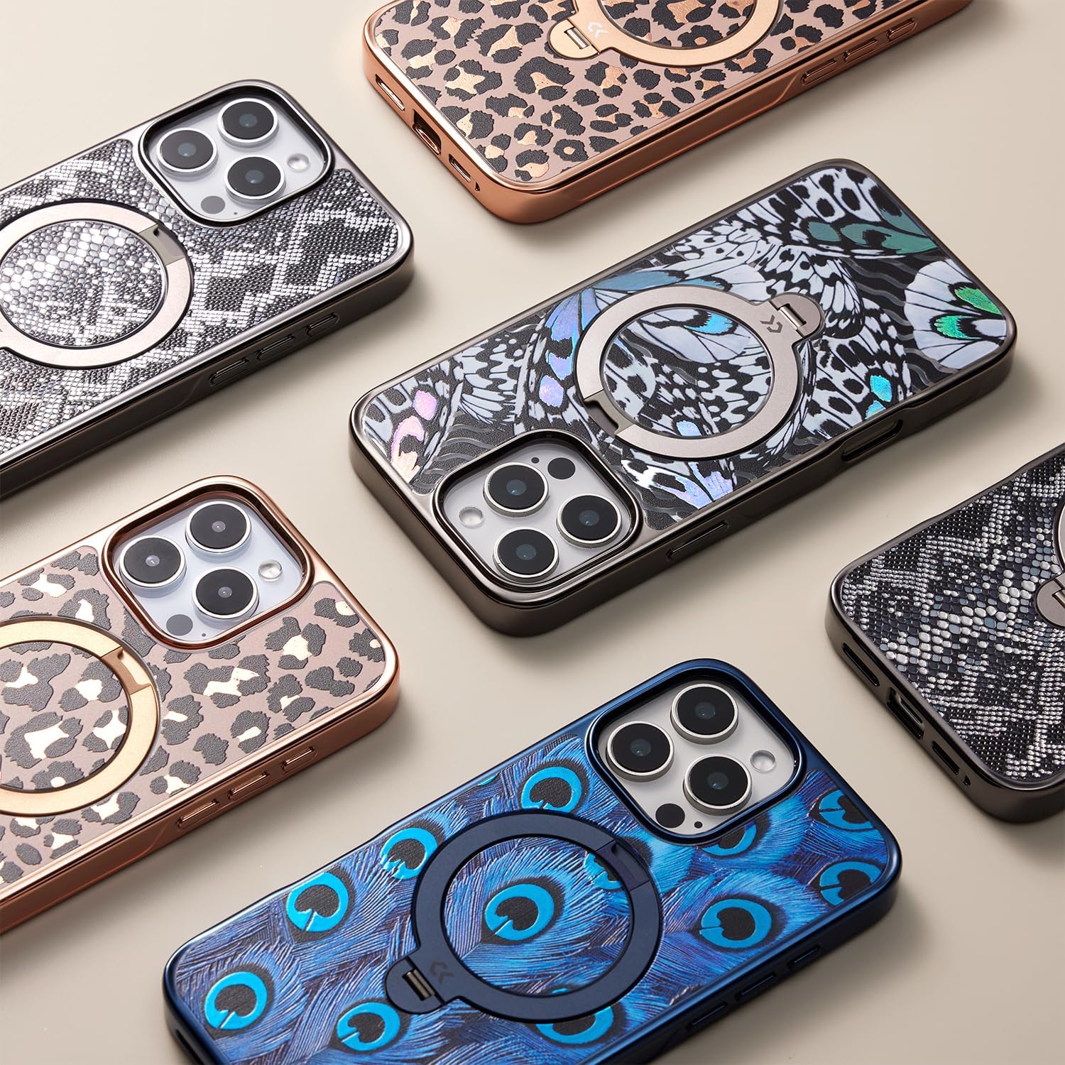 CASEKOO Blue Peacock for iPhone 16 Pro Case with 360° Spin Magnetic Stand [Compatible with MagSafe] [16FT Military Drop Protection] - Blue Peacock - Image 6