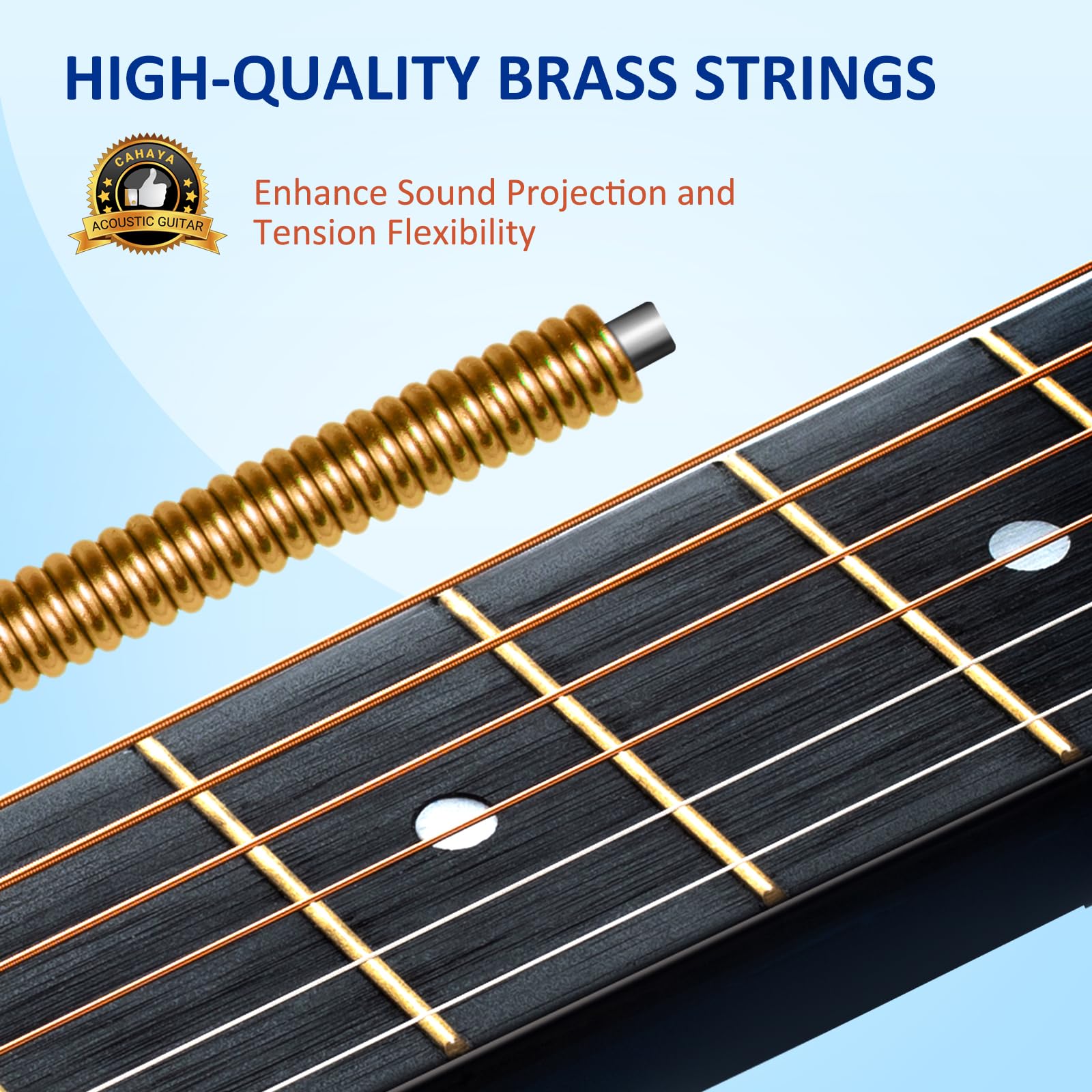 CAHAYA Guitarra acústica de tamaño completo de 38 pulgadas con cuerdas, bolsa, correa, púas, afinador, pegatinas modelo CY0354