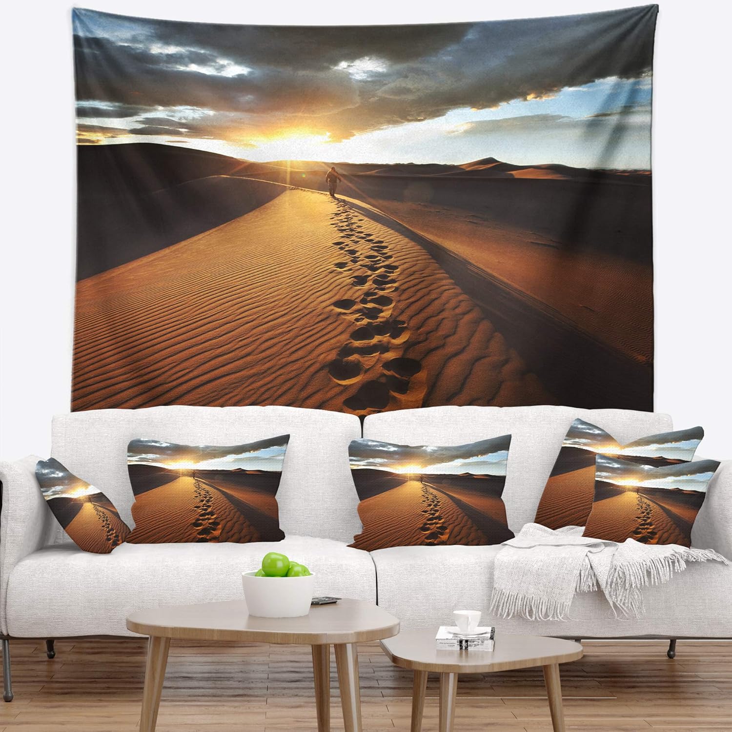Designart ' Hiking Path in Desert at Sunset' Modern Landscape Tapestry Blanket Décor Wall Art for Home and Office, Created On Lightweight Polyester Fabric Medium: 32 in. x 39 in