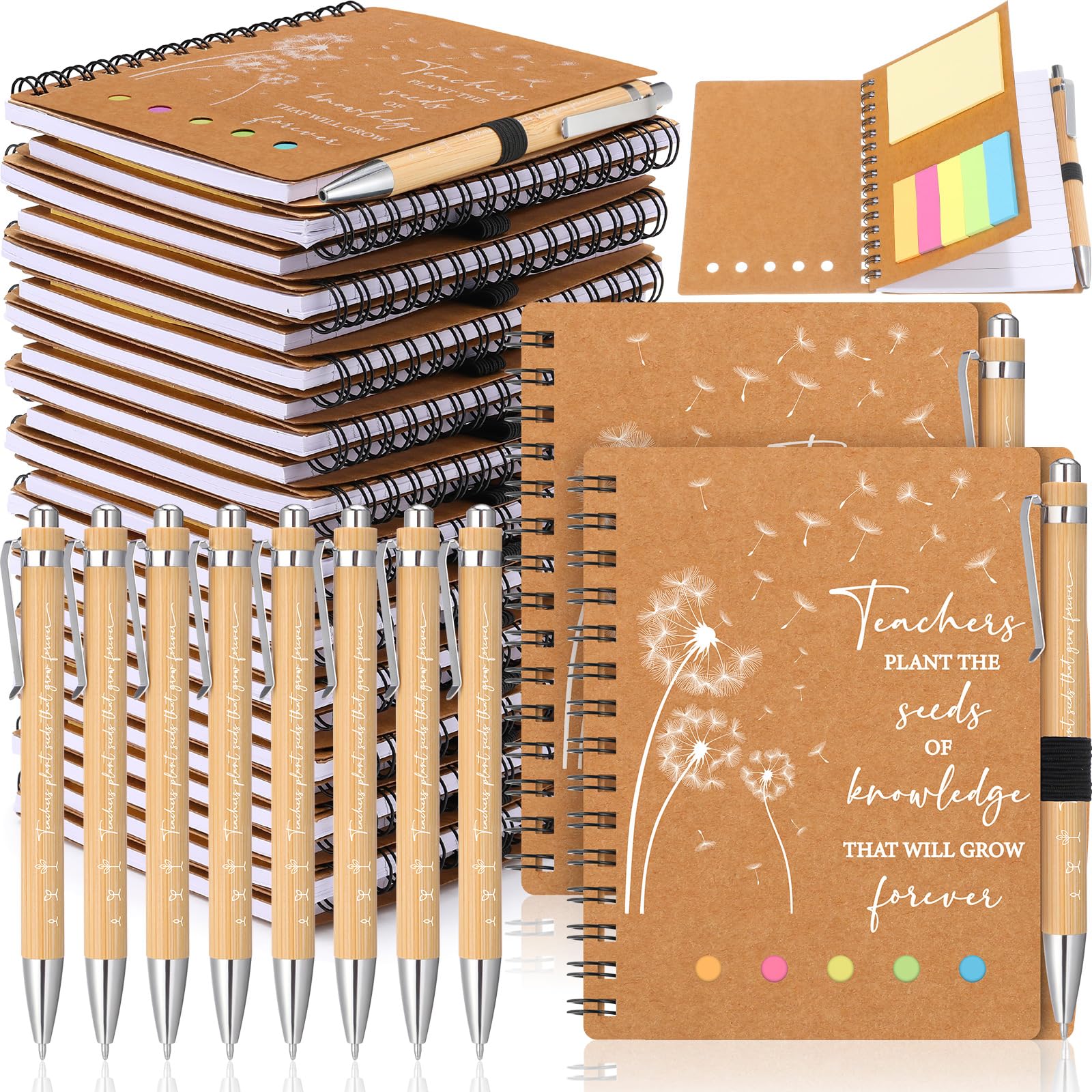 24 carnets de notes de motivation à spirale avec stylos en bambou