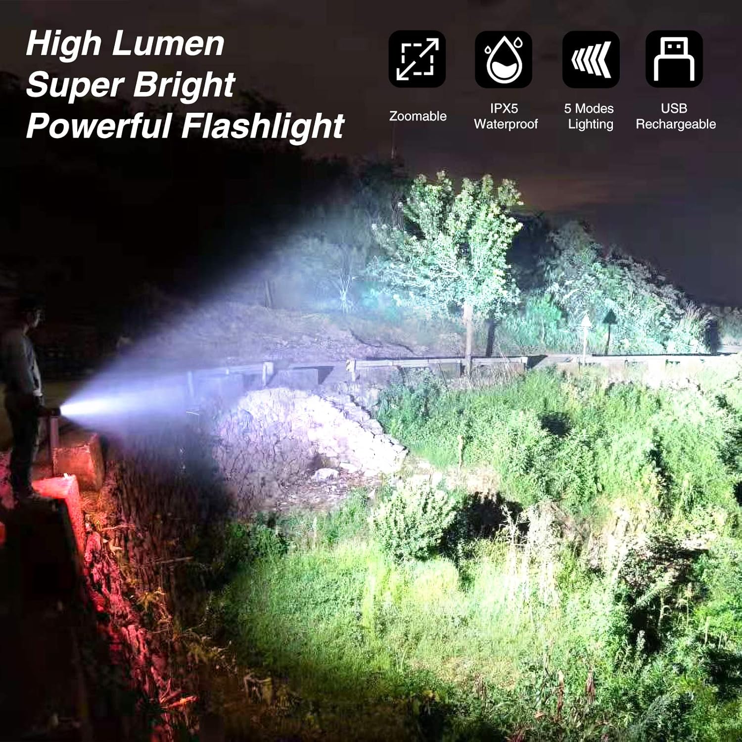 Rechargeable Flashlight Brightest Batteries Waterproof Image