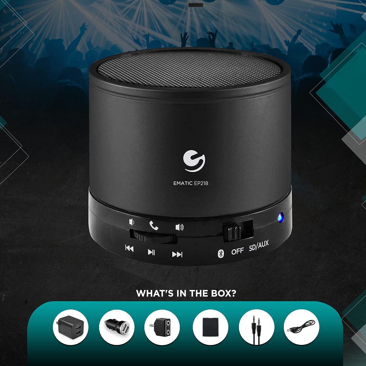 Ematic Bluetooth Wireless Speaker & Speakerphone for iPhone, iPad, iPod, Android devices, & Laptops, Black