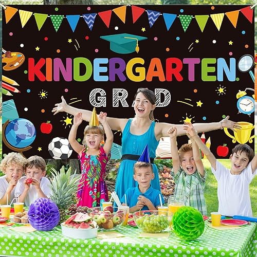 Miniatura 6 de Decoraciones de fiesta de graduación de jardín de infantes, telón de fondo de preescolar para niños de preescolar de felicitaciones de graduación