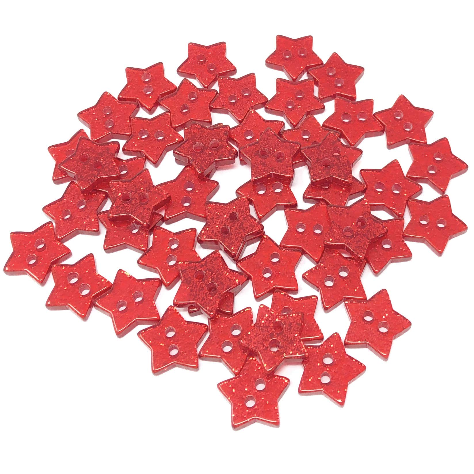 Special Touches Red Glitter Star 13mm Resin Buttons - Pack of 50