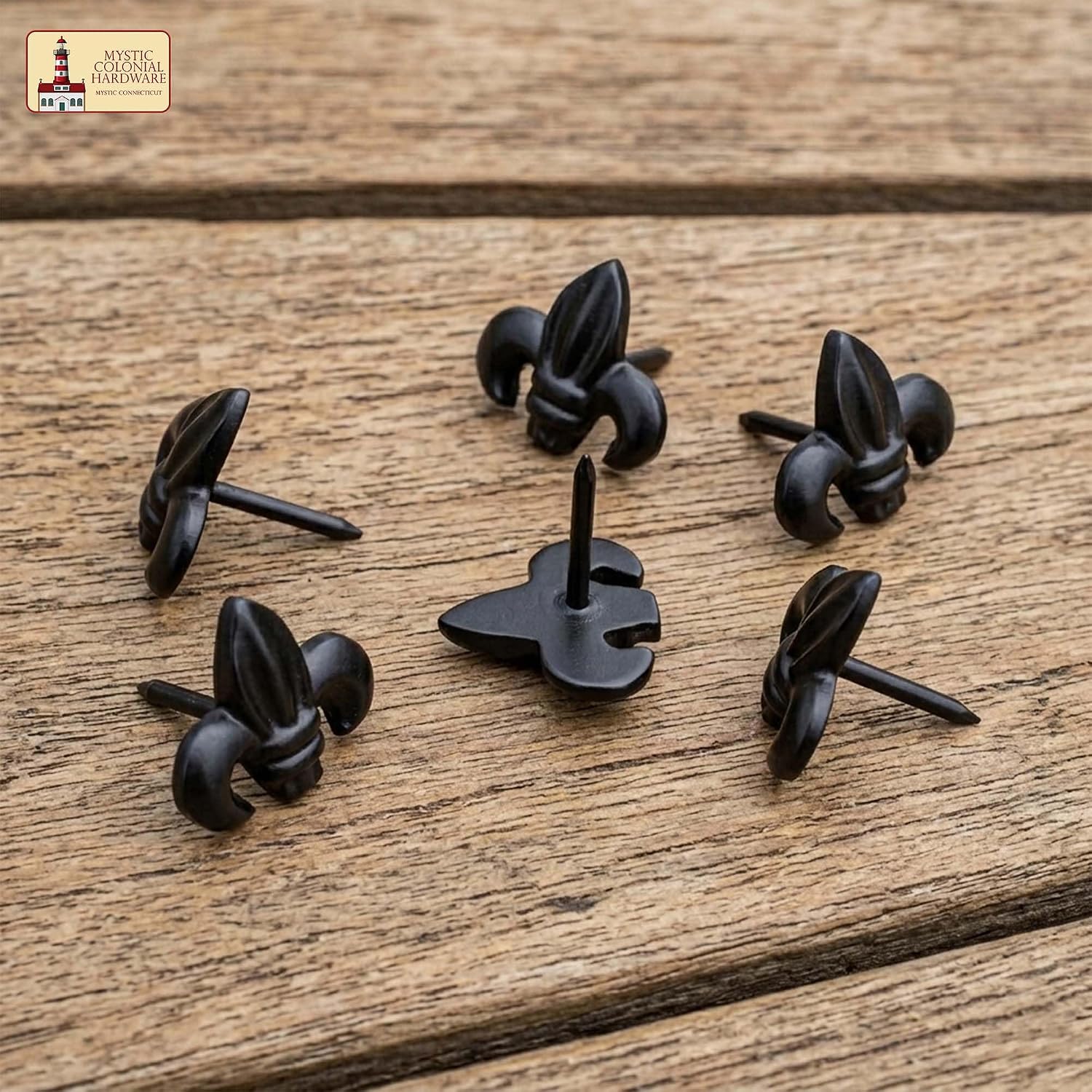 Mystic Colonial Hand-Forged Iron Fleur De Lis Clavos Decorative Wall Nails, Rustic Hardware Accent, Pack of 6