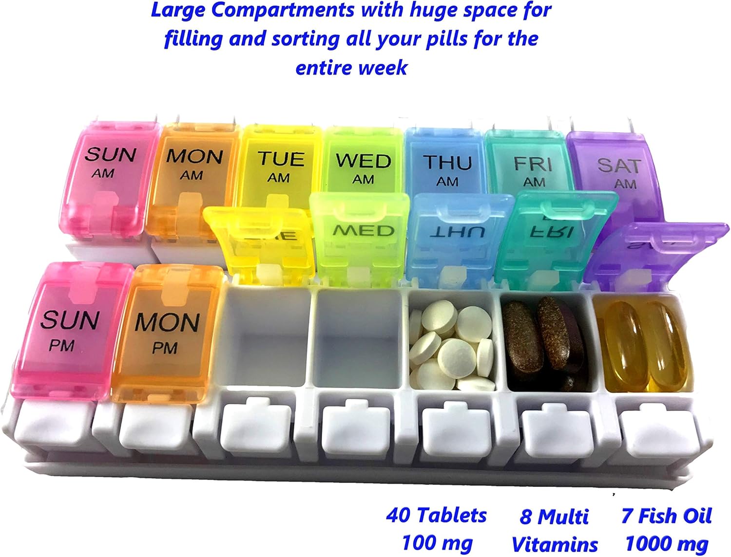 Weekly Top Sale Zzteck Pill Organizer 2 Times a Day Weekly Extra Large AM PM Medicine Case 7 Day Travel Pills Box Daily Vitamin Container Fish Oil Holder -PU Leather Case to Protect Light Deterioration Fits in Purse
