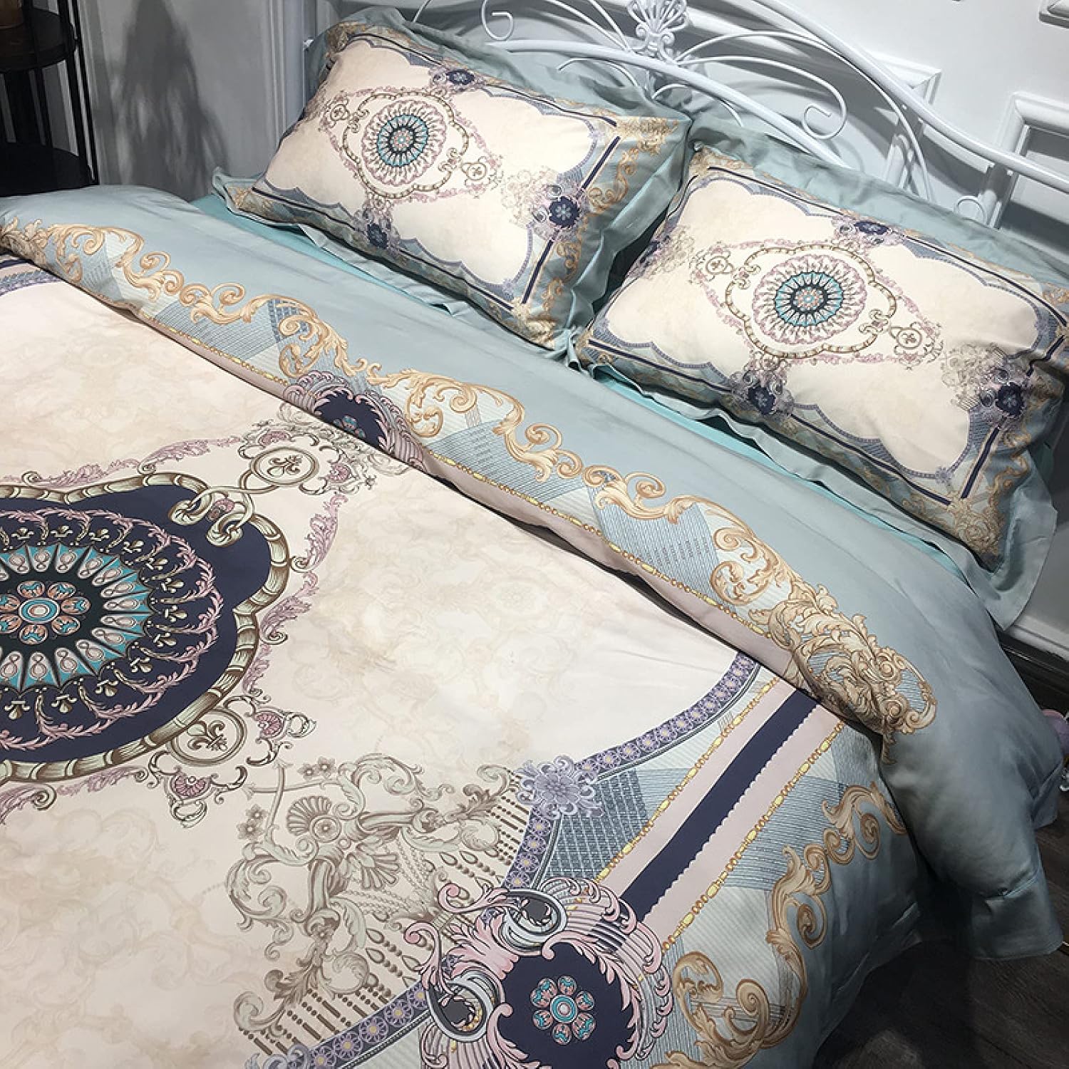 ErZhuiZi Luxury Duvet Cover Set Satin Jacquard King Size