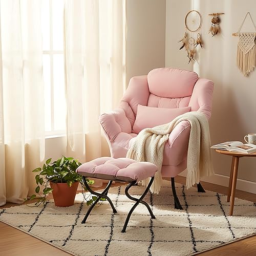 Miniatura 1 de Silla Lazy con otomana, moderna silla de estar con almohada lumbar, sillón de lectura acogedor y reposapiés plegable para dormitorio, sala de estar,