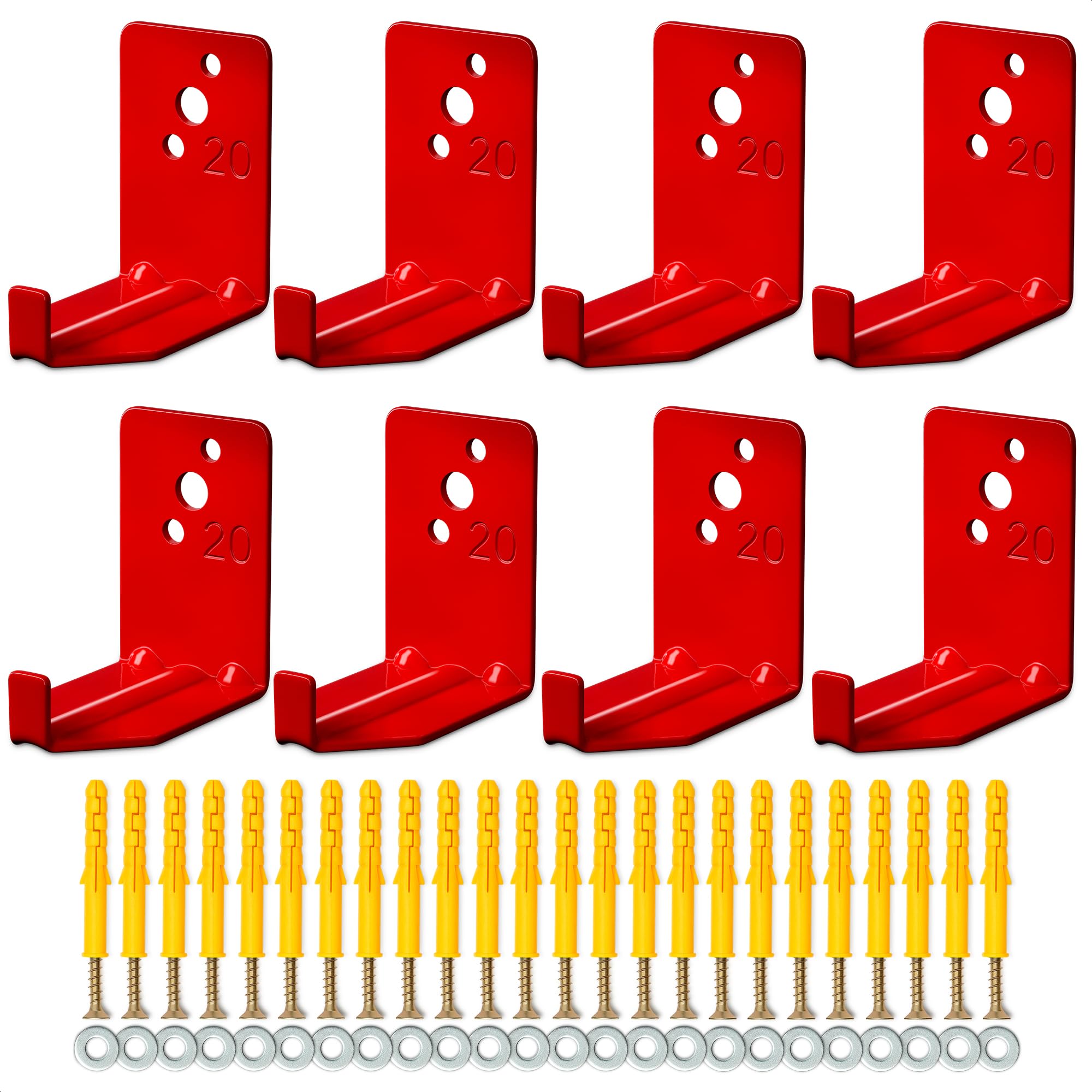 Fire Extinguisher Mount Brackets Set of 8, Heavy Duty Wall Mount Hook 2.36 x 1.57 x 2.36 in, Screws Anchors and Gaskets, Quick Install Holder, Supports up to 20 lb for Garage Workshop Home Cabinet Use