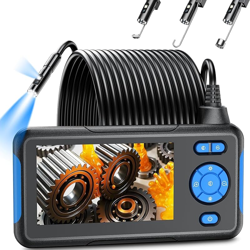 Cámara endoscópica con luz, cámara de inspección de doble lente de 4,3 pulgadas, boroscopio HD 1080P, cámara serpiente impermeable IP67 para inspeccionar paredes, rejillas de ventilación, motores automotrices, tuberías, 16.4 pies