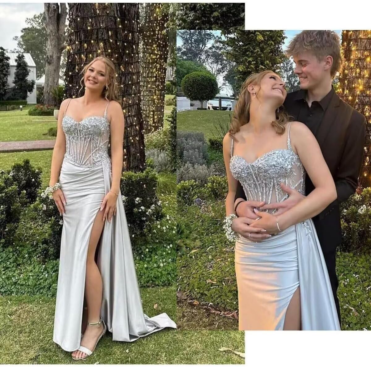 Spaghetti Strap Mermaid Prom Dresses for Women Lace Applique Long Silk Satin Formal Evening Gowns GR022 - Image 7