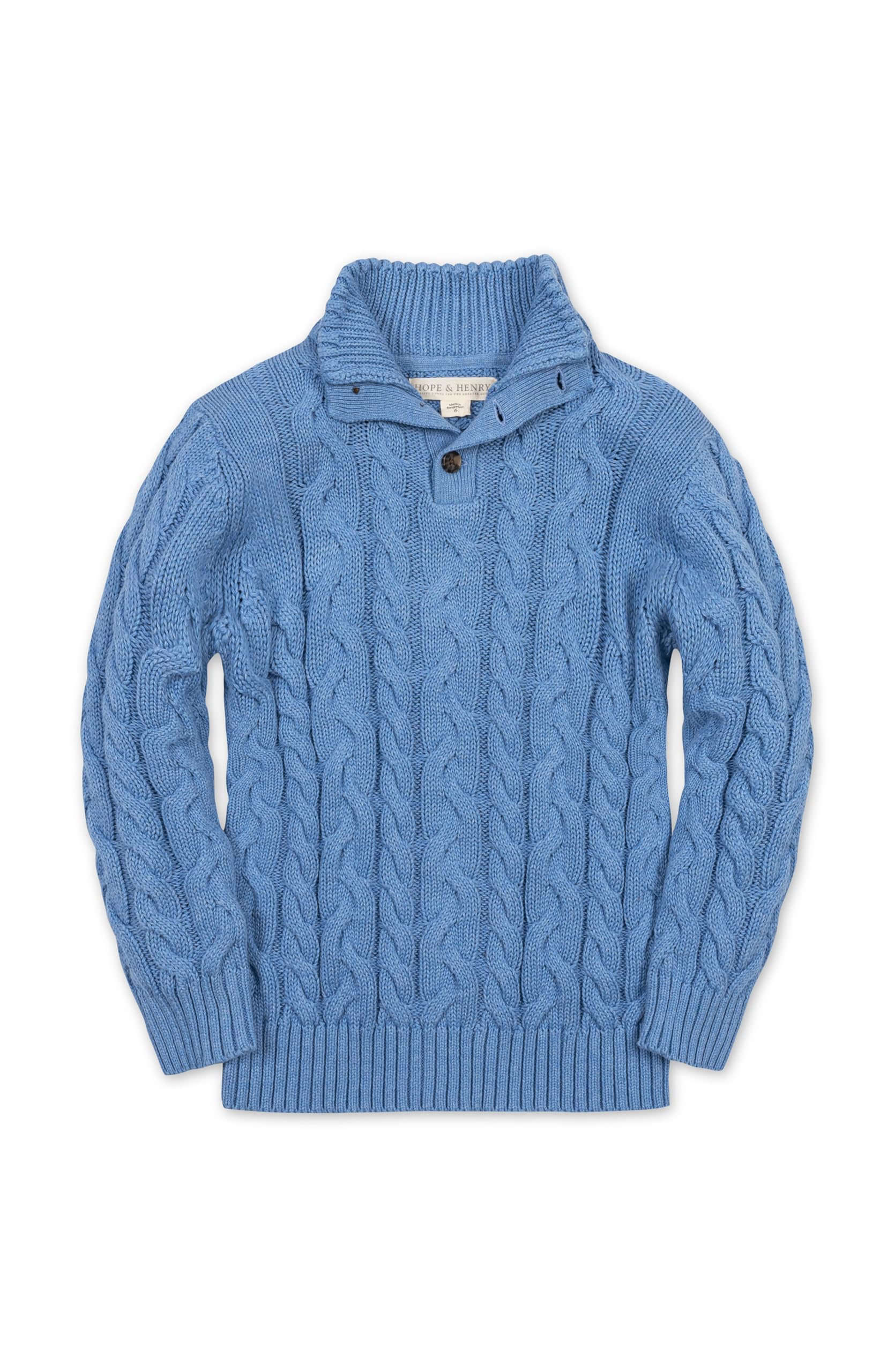 Hope &amp; Henry Boys' Mock Neck Cable Sweater with Button Placket | GOTS