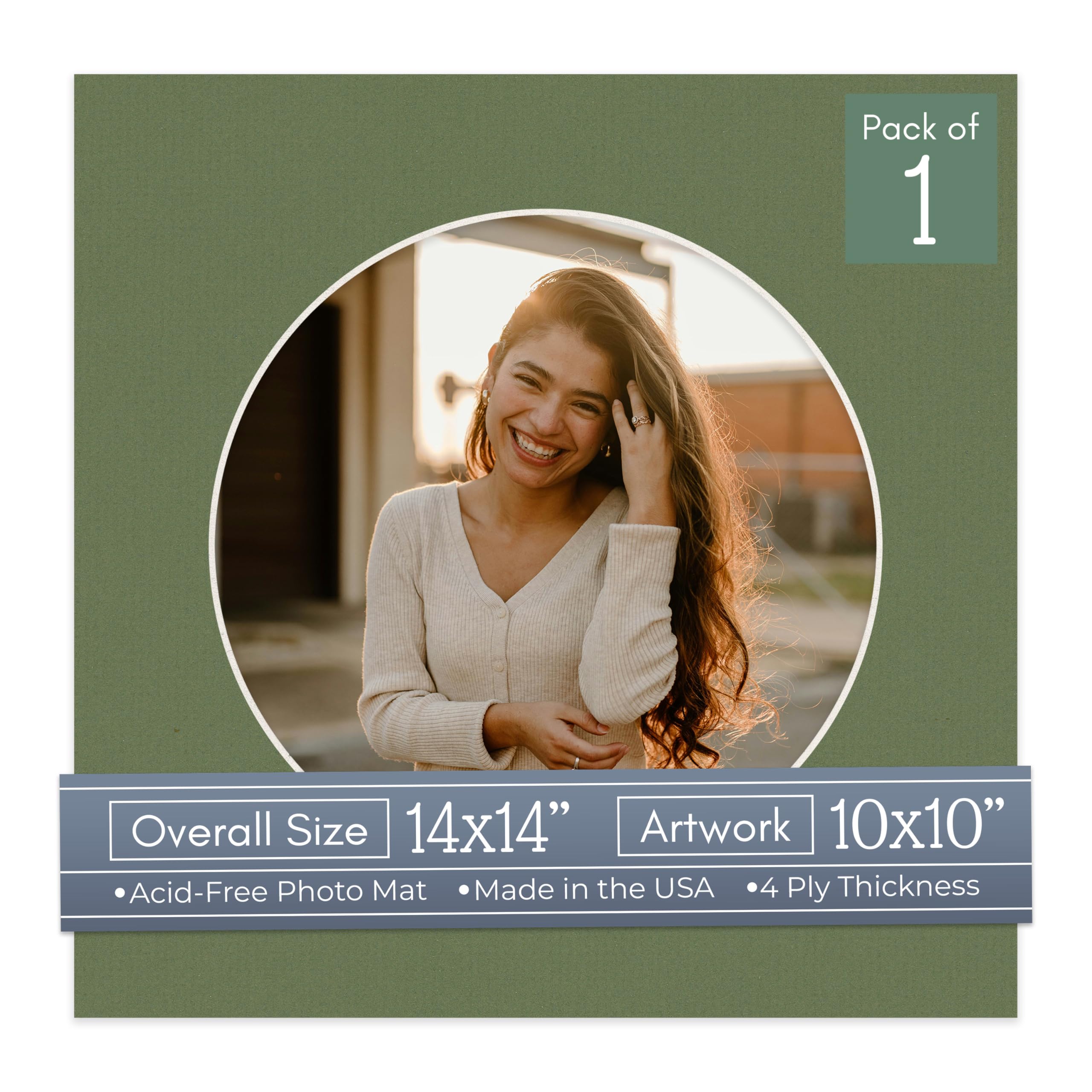 CountryArtHouse Dill Green Acid Free 14x14 Circle Picture Frame Mat with White Core Bevel Cut for 10x10 Pictures - Fits 14x14 Frame - Pack of 1 Matboard Show Kit with Acid Free Backing & Clear Bag-image-43