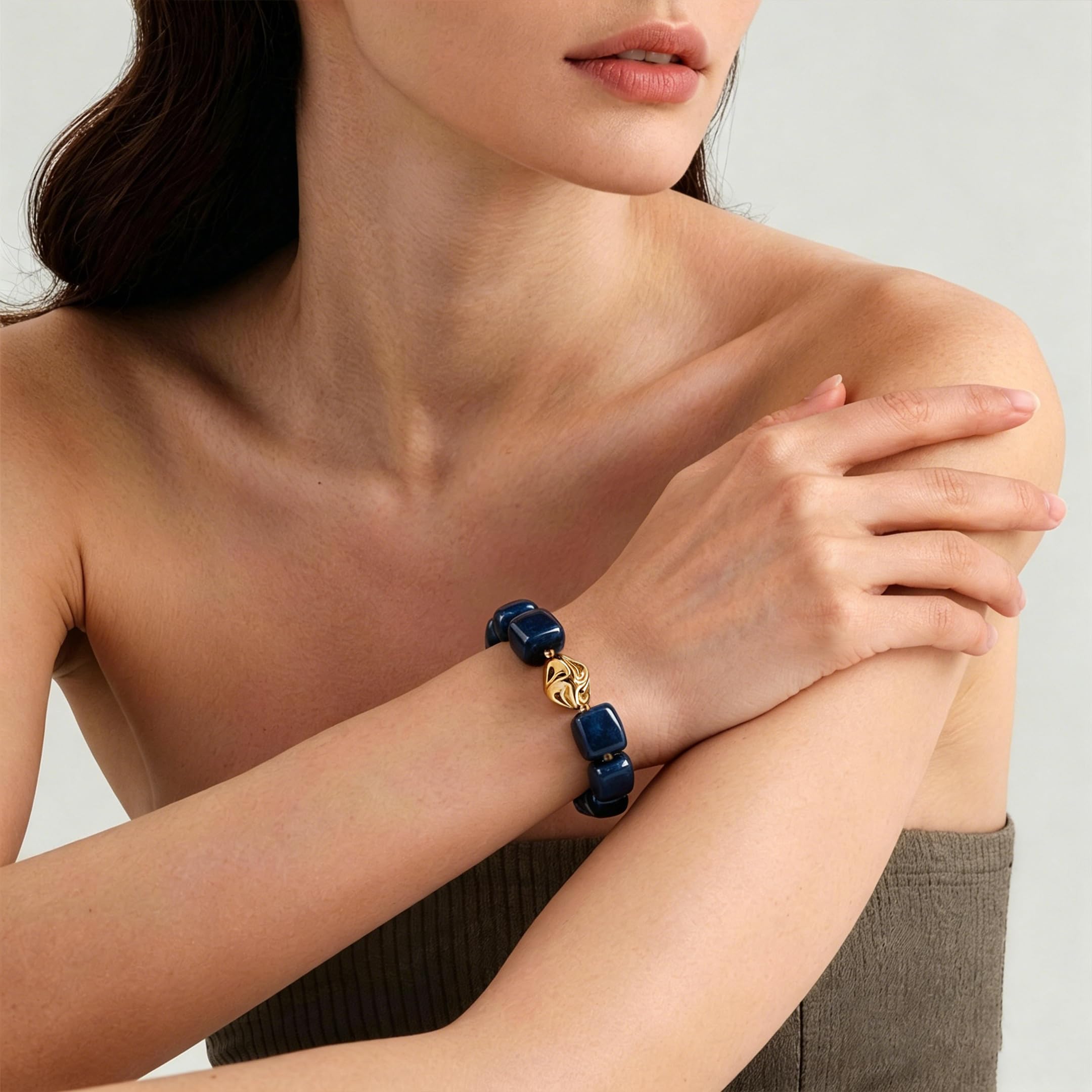 Braccialetto con perline grosse da donna, multicolore, con grandi perline in resina acrilica, elastico e allungabile, braccialetti alla moda e di tendenza, gioielli boho per vacanze estive al mare.