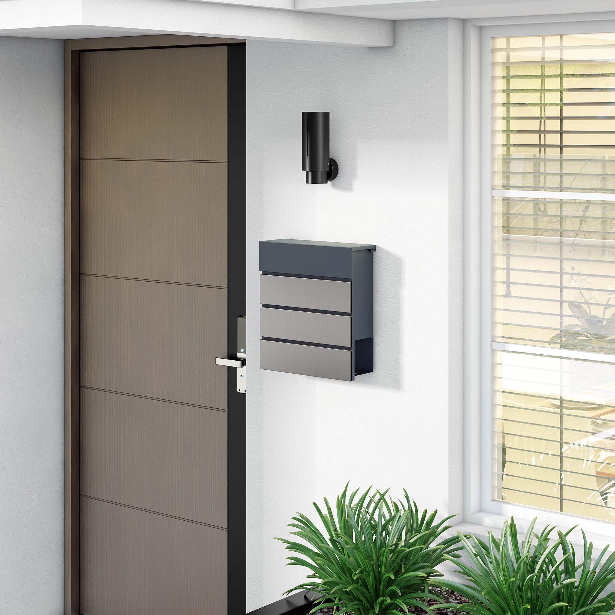 Buzón de diseño V62 Antracita/Acero INOX V64 410 x 130 x 370 mm de Pared con Cerradura y Hueco para periódico Hecho en Acero INOX V64 con Recubrimiento en Polvo