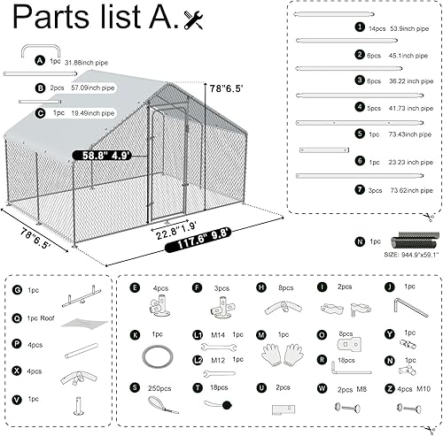 Miniatura 8 de Ugguo Gallinero de metal grande con cubierta impermeable para uso en la granja en el patio trasero al aire libre, jaula resistente y anti-UV en