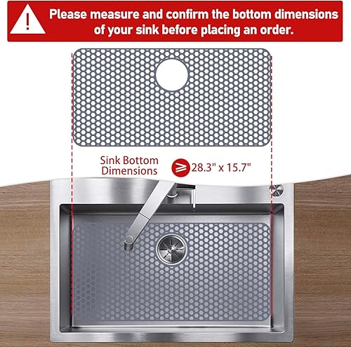 Miniatura 146 de Paquete de 2 tapetes de silicona para fregadero de 13.58 x 11.6 pulgadas, protectores para fregadero de cocina con drenaje central, rejilla Gris