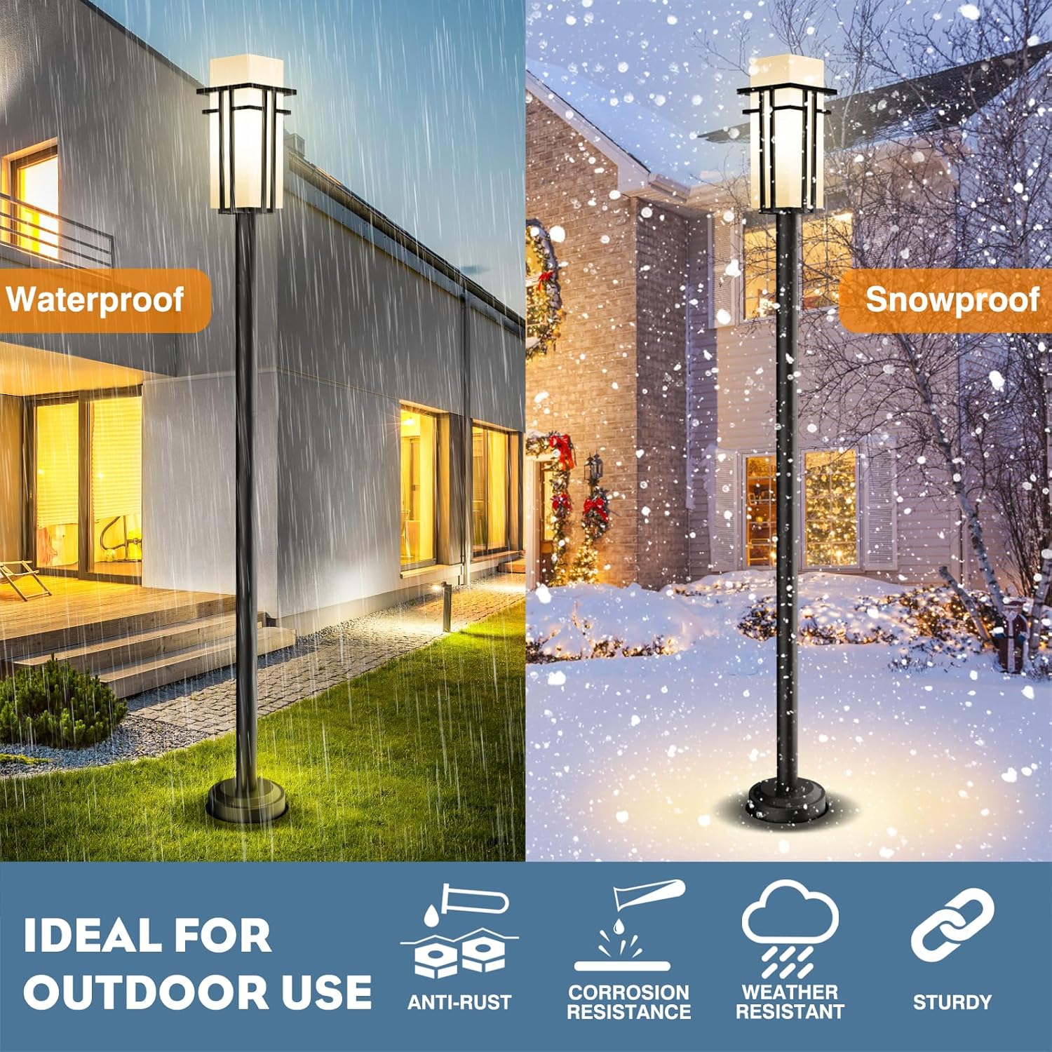 Lamp Posts Outdoor Lighting - 61" Outdoor Post Light Lamp Post with Frosted Glass, Modern Outside Pole Lights for Yard, Waterproof Street Light for Pathway Backyard Garden Driveway Patio