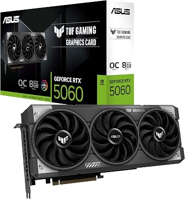 ASUS TUF Gaming NVIDIA GeForce RTX 5060 8GB GDDR7 OC Edition Graphics Card, (PCIe 5.0, HDMI/DP 2.1, 3.1-Slot, Military-Grade Components, Protective PCB Coating, Axial-tech Fans), 3 Year Warranty