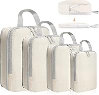 LANSKLBD 4-Pack Compression Packing Cubes - Space-Saving Luggage Organizers, Lightweight Travel Bags for Suitcases (Beige, S/M/L/XL)