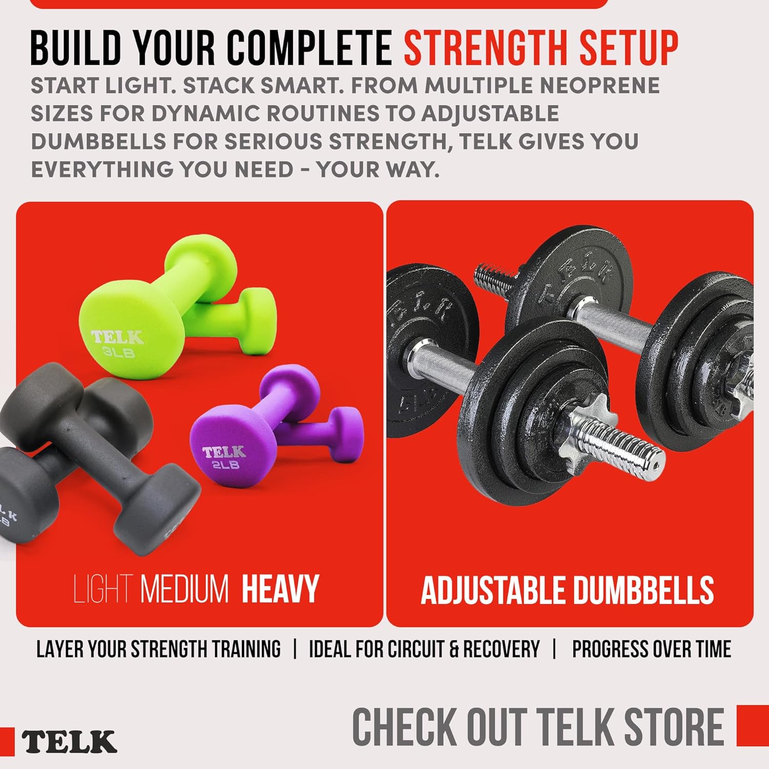 TELK Fitness Neoprene Dumbbells Set of 2 – Non-Slip Hand Weights for Home Workouts, Strength Training & Toning – Compact, Comfortable Grip for Women & Men