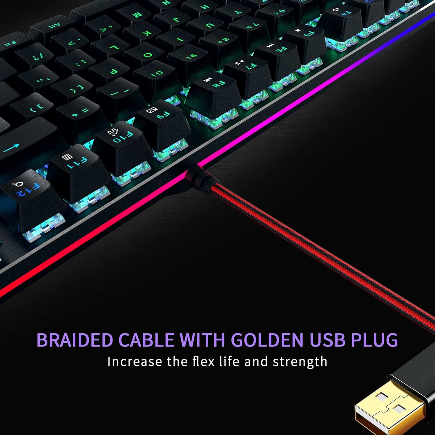 POWZAN Mechanical Optical Gaming Keyboard Wired - RGB LED Rainbow Backlit Light Up Key with Tactile and Clicky Blue Switch for Computer, Windows PC Gamers - 104 Keys Full Size, Aluminum Black : Video Games