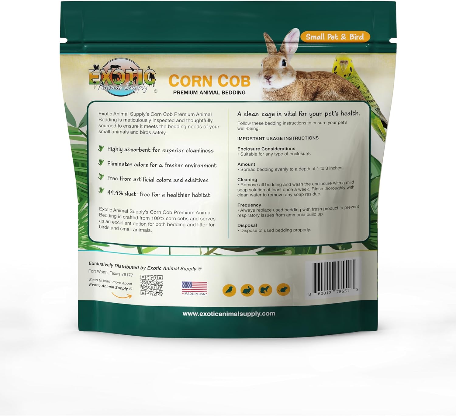 Natural Corn Cob Bedding, Corn Cob Litter, Dust-Free, Birds and Small Animals, ~10 lbs (690 CU in) (Pack of 2)