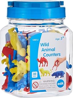 edxeducation 75174 Wild Animal Counters Jar - Mini Jar Set of 36 - Learn Counting, Colors, Sorting and Sequencing - Math Manipulative for Kids