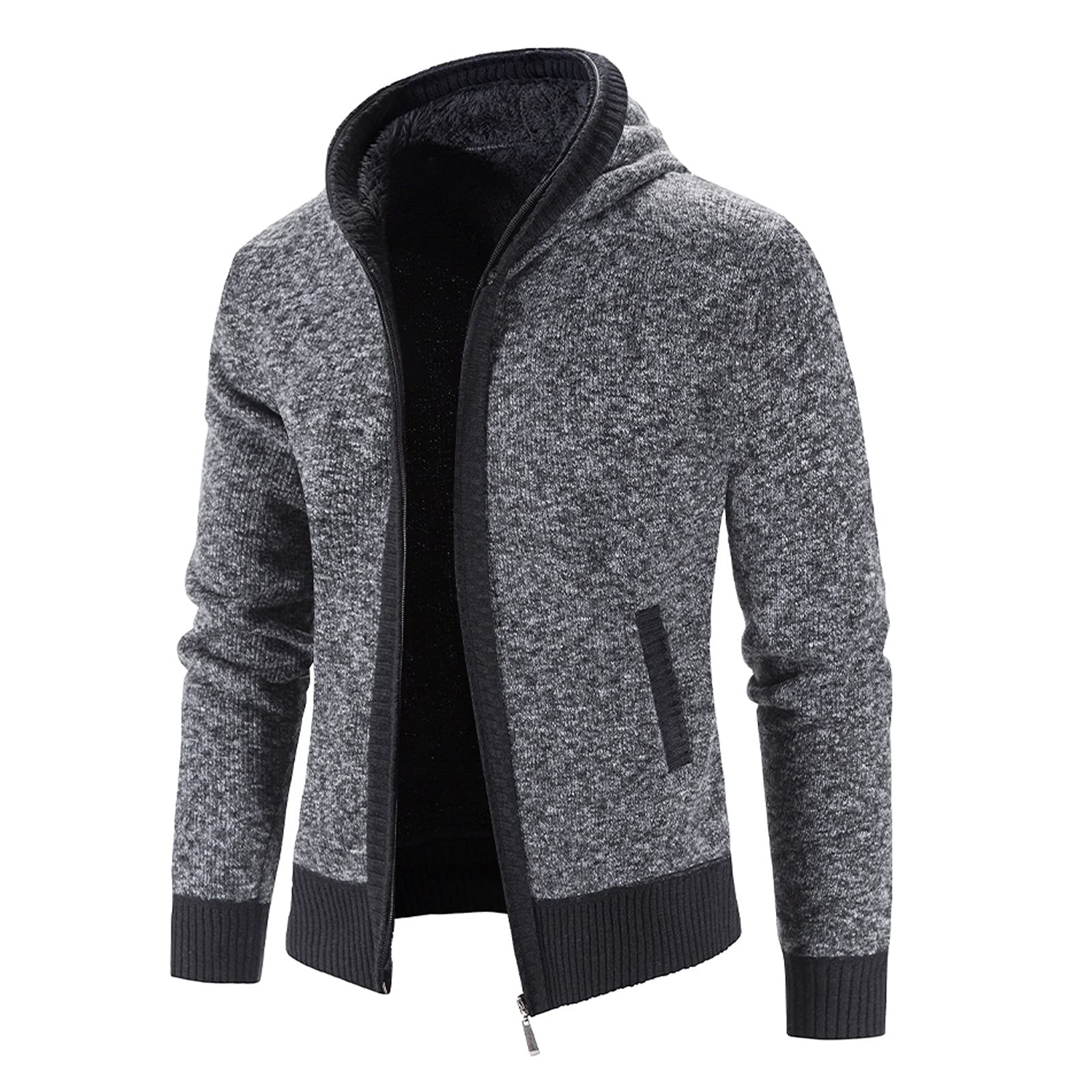 Cardigan da uomo lavorato a maglia grossa, tinta unita, foderato in pile, giacca in lana, cardigan unisex fatto a mano, caldo autunno e inverno risvolto maglione cappotto