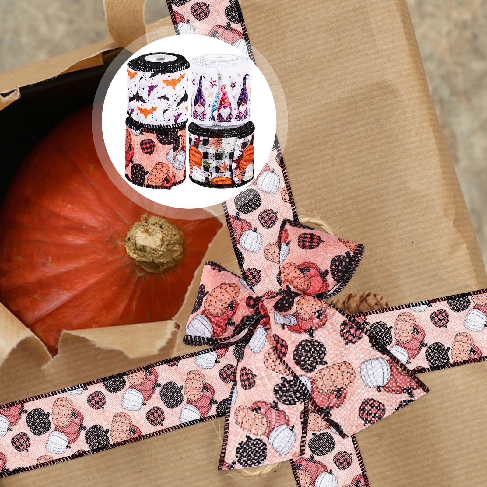 SOLUSTRE 16 Rouleaux Ruban D'halloween Soi-même 63mm Bord en Fil de Fer, Ruban Décoratif en Polyester Imitation Lin pour Décoration de Boutique ou Maison