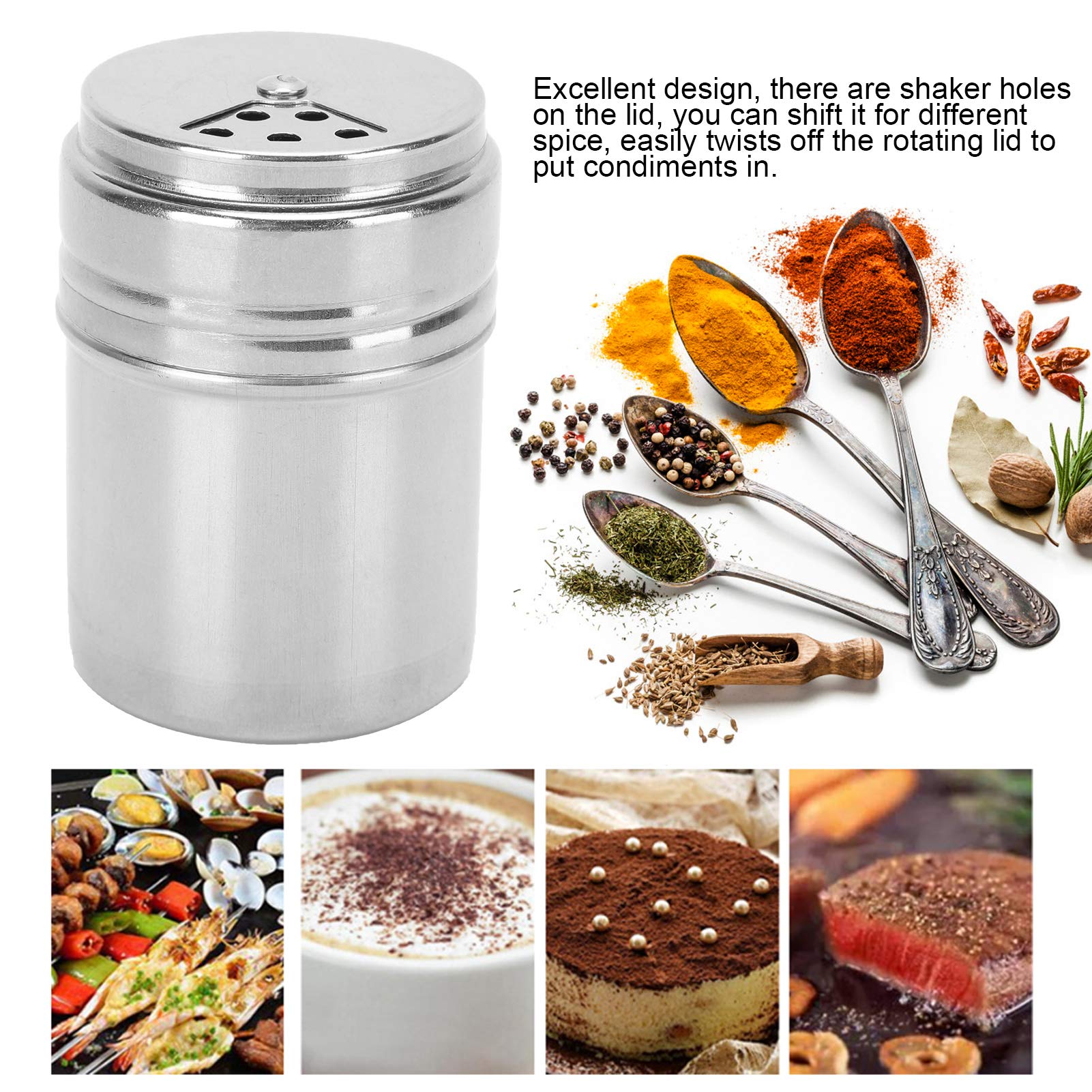 YAOGOHUA 5PCS Seasoning Bottle Stainless Steel Spice Shaker with Rotating Cover Kitchen Gadget BBQ Tool
