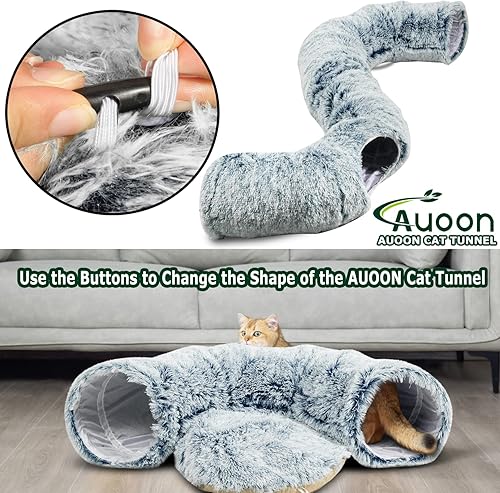 Vista 25 de AUOON Cama de túnel para gatos con alfombrilla central, juguetes de tubo grande, material de felpa suave, forma de luna llena para gatitos, gatos