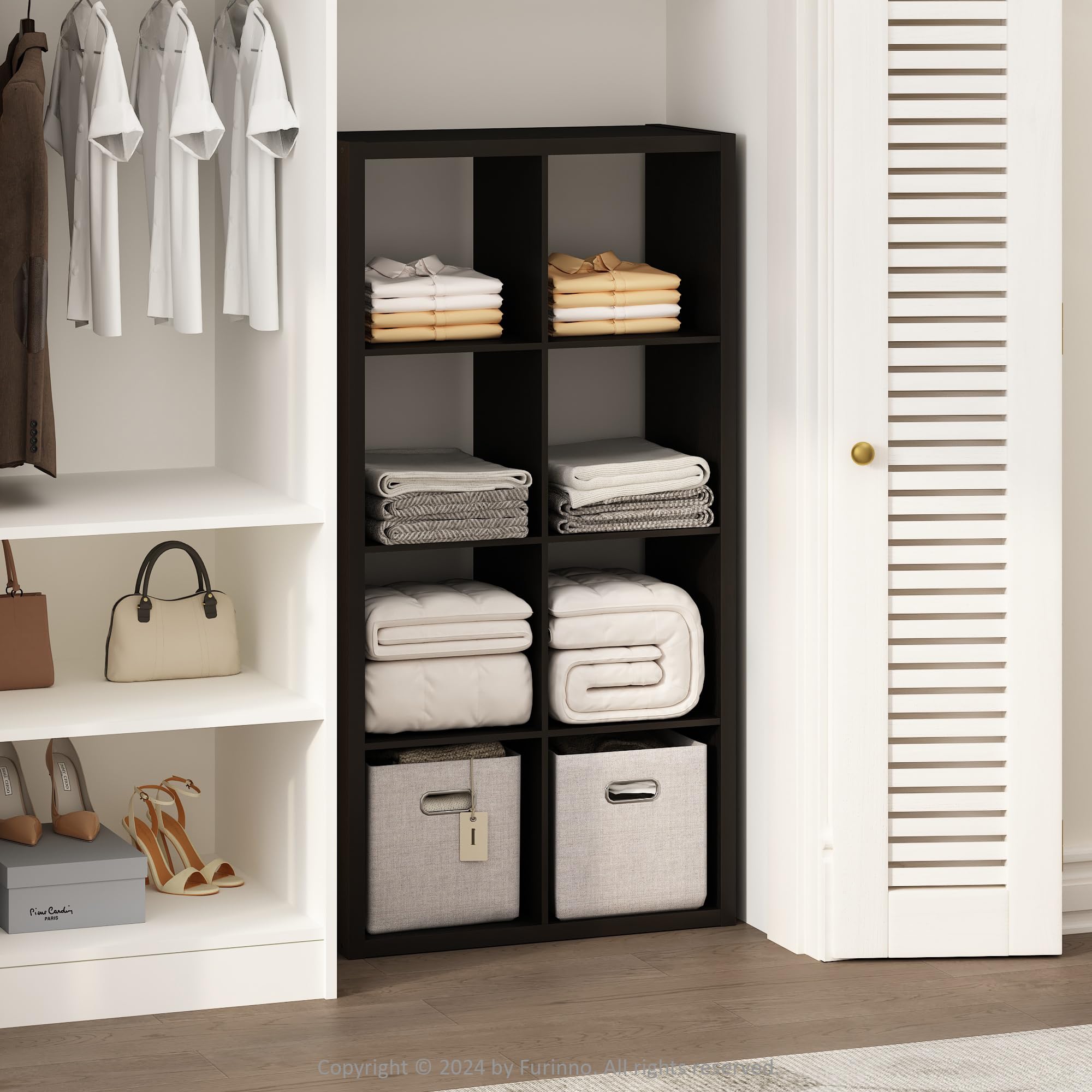 Furinno Cubic Extra Thick 8-Cube Closet Organizers and Storage, Dark Oak