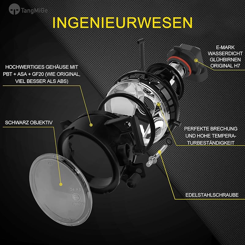 TangMiGe Füstös Fekete Ködlámpa Szett Volkswagen Golf V, Jetta III, Scirocco, SEAT Mii, Skoda Citigo Modellekhez - E-MARK Tanúsított, 51W