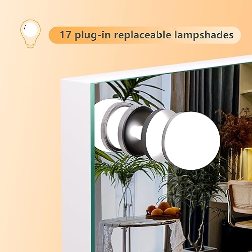 Miniatura 5 de Hasipu Espejo de tocador con luces, espejo Hollywood de 31.5 x 23.6 pulgadas, espejo de maquillaje con 17 bombillas regulables y aumento de 10X, 3