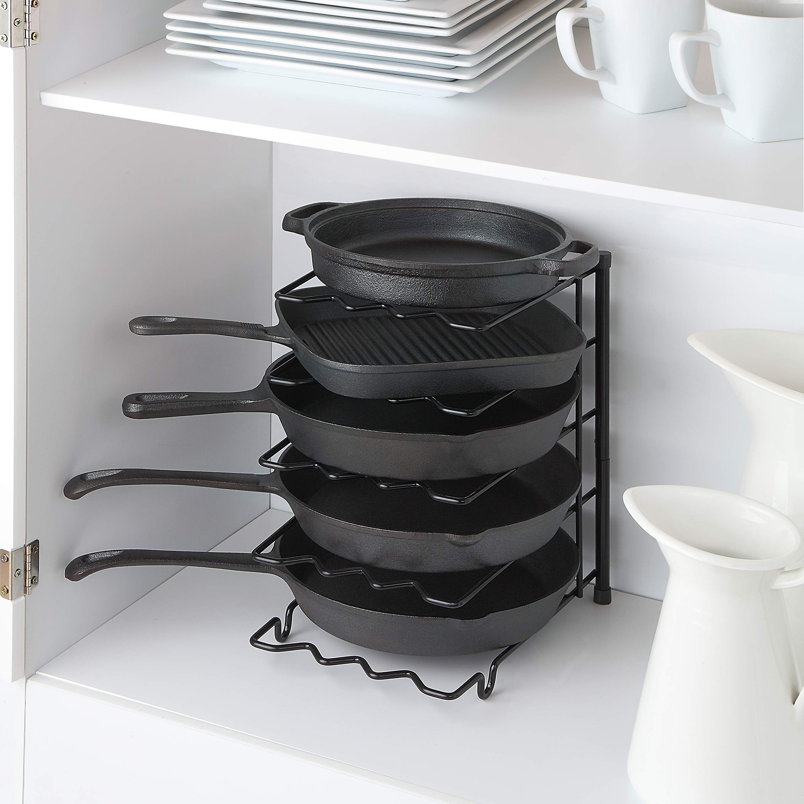 SunnyPoint Metal Heavy Duty Kitchen Countertop Cabinet Pantry Pan, Pot Lid, and Pot Organizer Rack Holder, 9.25 x 10.4 x 13.25 Inch, Black