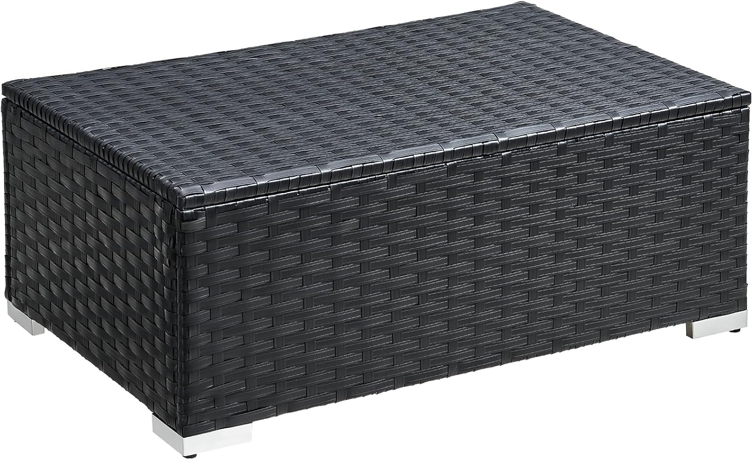 ONBRILL Outdoor Coffee Table with Storage, Rattan Storage Coffee Table with Internal Waterproof Bag, Low Side Table for Patio, Porch, Backyard, Poolside - Black