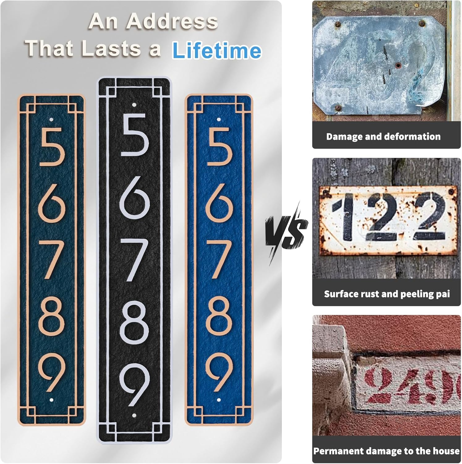 Customizable House Number Sign - Address Plaque for Outdoor/Indoor Use,Apartment,Office,Mailbox,Vertical or Horizontal Style 15