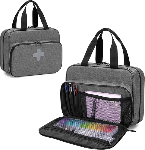 Miniatura 8 de CURMIO Bolsa organizadora de botellas de píldoras, estuche de almacenamiento de medicamentos con cerradura para botellas recetadas, vitaminas,