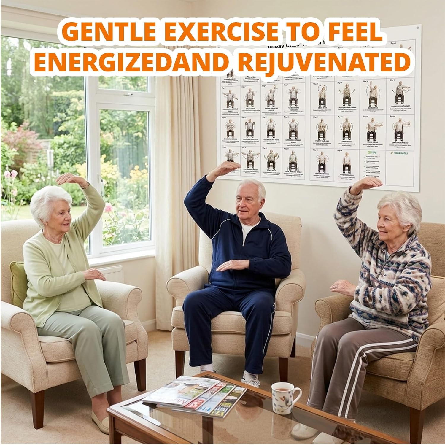 Tai Chi Chair Workout Chart Poster Print Laminated Seated Exercises for Beginners Seniors with Limited Mobility Balance Fall Prevention Routine Canvas Wall Art Living Room Bedroom HomeGym Decor (16*24inch)