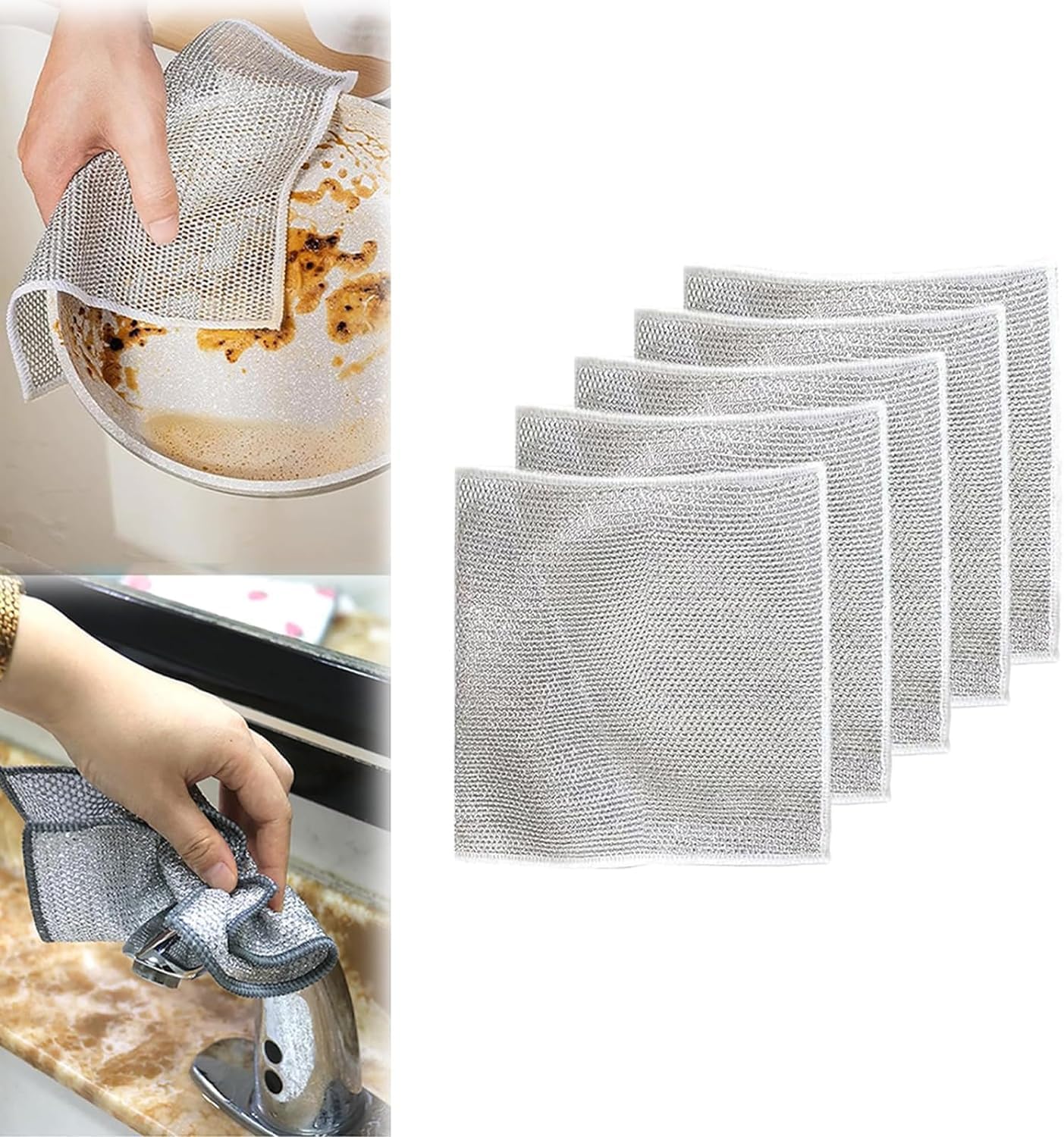 Winkelen Multifunctional Non-Scratch Wire Dish Cloth, Multipurpose Steel Wire Dishwashing Towel Rags for Wet and Dry, Easy Rinsing, Reusable Wire Cleaning Cloth for Kitchen, Sinks, Pots, Pans (10) (B0CVB859MV) Amazon Price History, Amazon Price Tracker