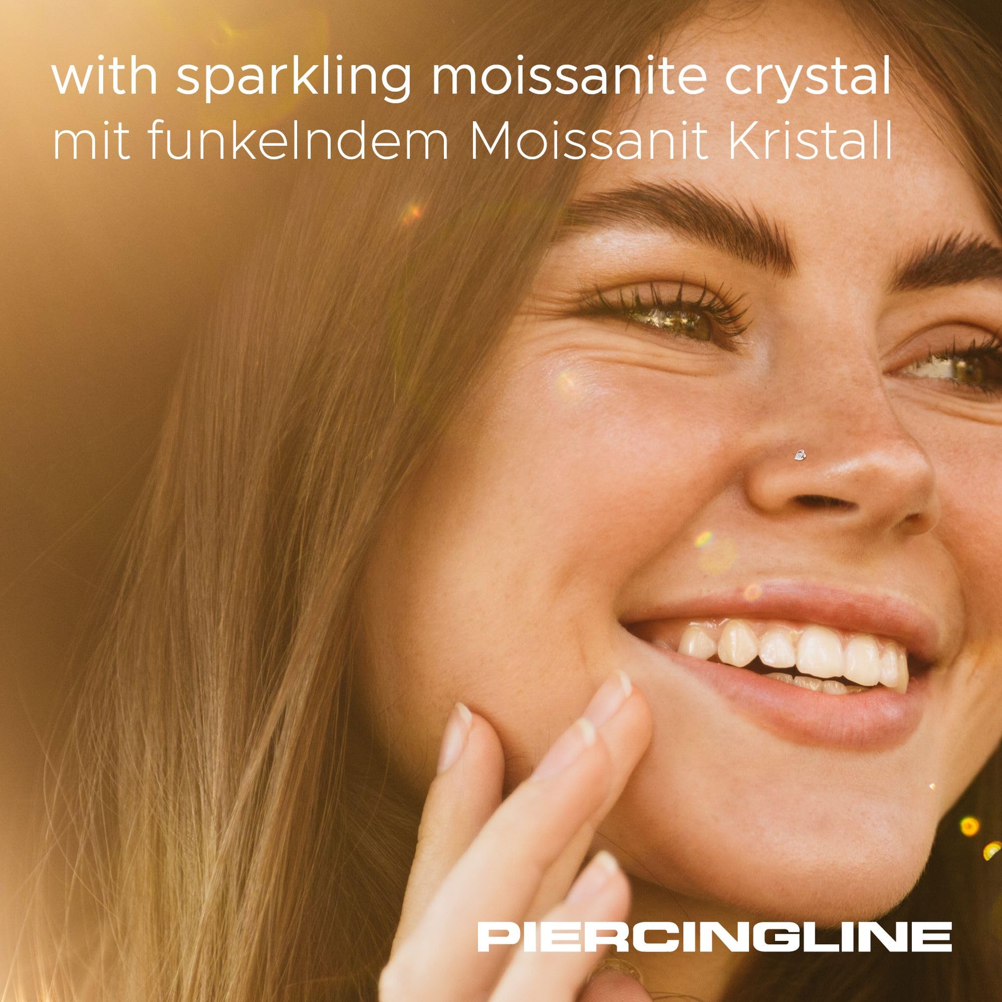 PIERCINGLINE Nasenpiercing 14K Gold Nasenstecker Spirale MOISSANIT + HERZ 585er Gold - Roségoldfarben, Goldfarben, Silberfarben