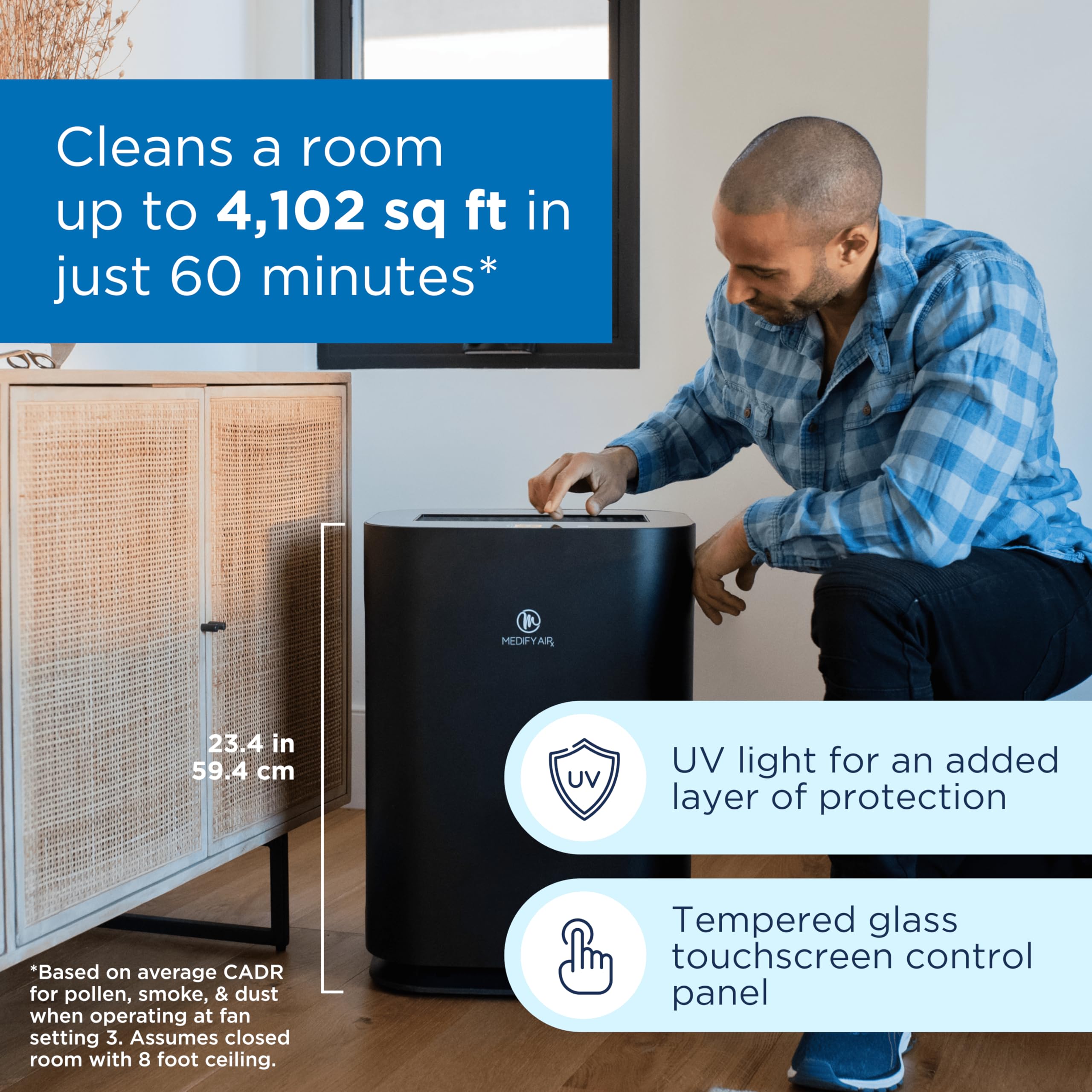 Medify MA-125 Air Purifier with True HEPA H14 Filter | 4,102 ft² Coverage in 1hr for Smoke, Wildfires, Odors, Pollen, Pets | Quiet 99.9% Removal to 0.1 Microns | Black, 1-Pack