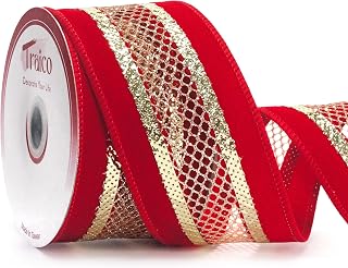 2.5" Red Velvet Gold Mesh Wired Ribbon 10Yards for Christmas Wedding Wreath Gift Wrapping Home Décor DIY