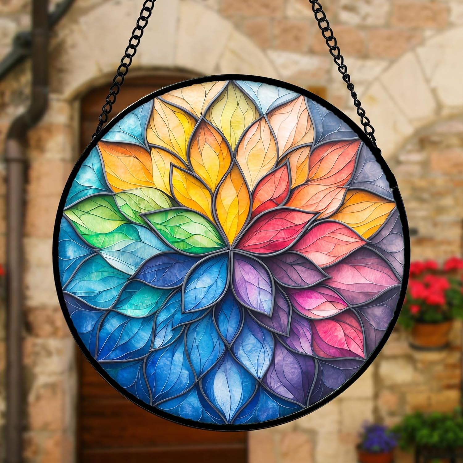 Stained Glass Window Hanging, Colorful Flower Petals Sun Catchers Diamond Glass Panel Hangings Suncatcher Decor for Birthday for Women, Men, Wife, Aunt, and Mom 6.3 in - Image 4