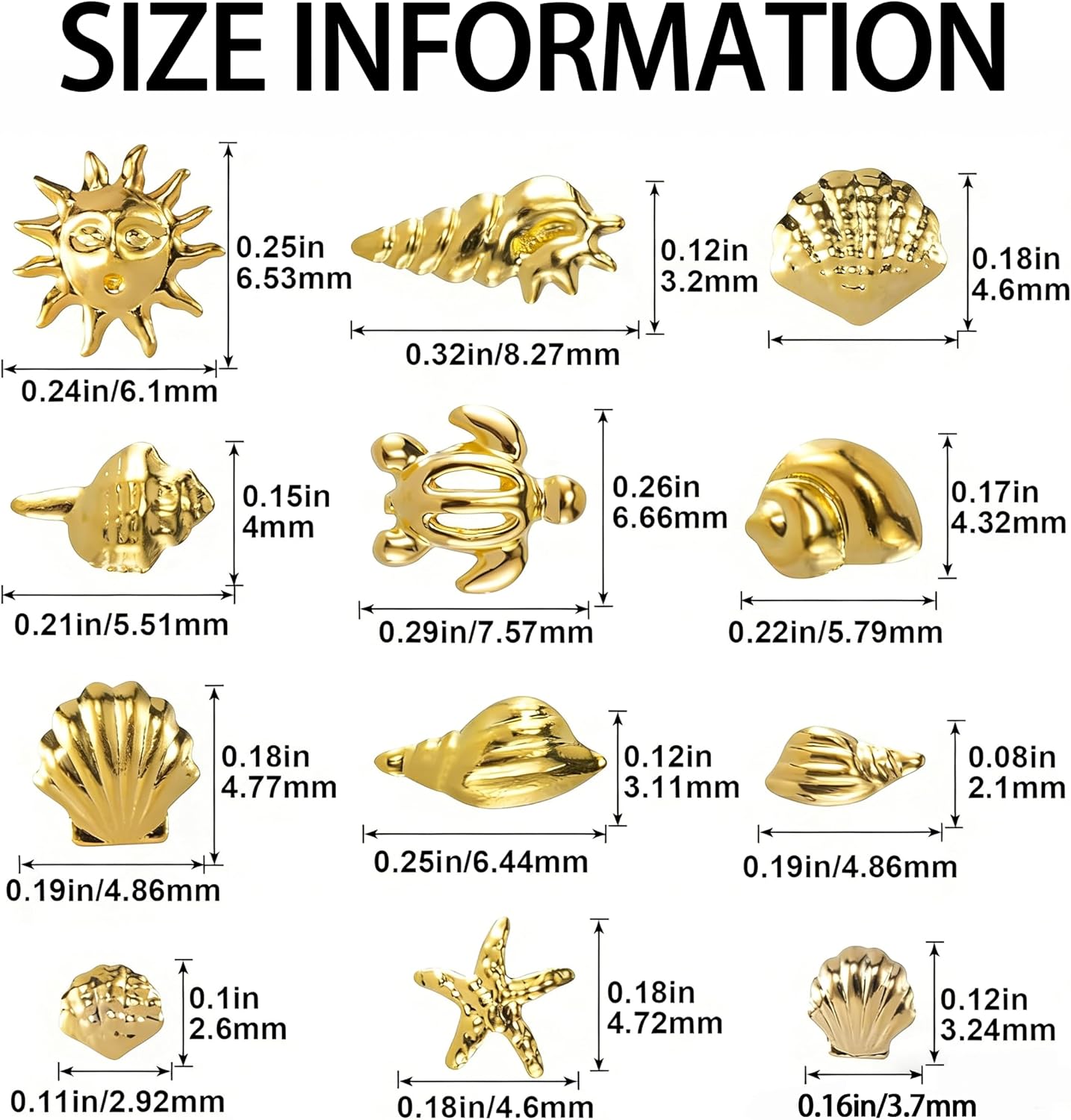 3Boxes 3D Metal Nail Charms and Gems Starfish Nail Art Studs Mixed Shapes Gold Alloy Seashell Nail Rhinestones Seahorse Conch Nail Rivets Summer Ocean Style Nail Art Charms for Women Nails DIY Designs