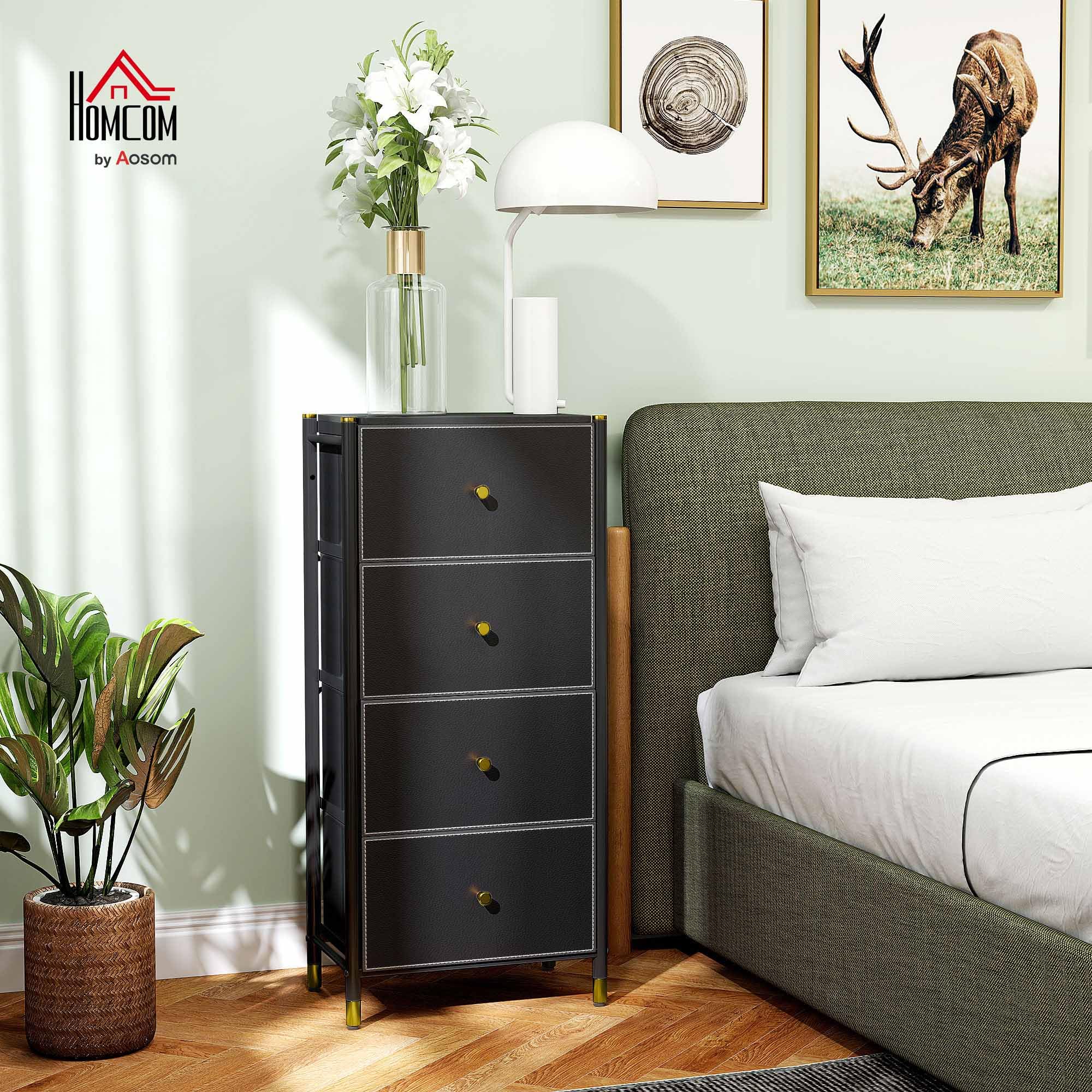 HOMCOM Cómoda para Dormitorio Cajonera de Tela 4 Cajones Plegables Negro