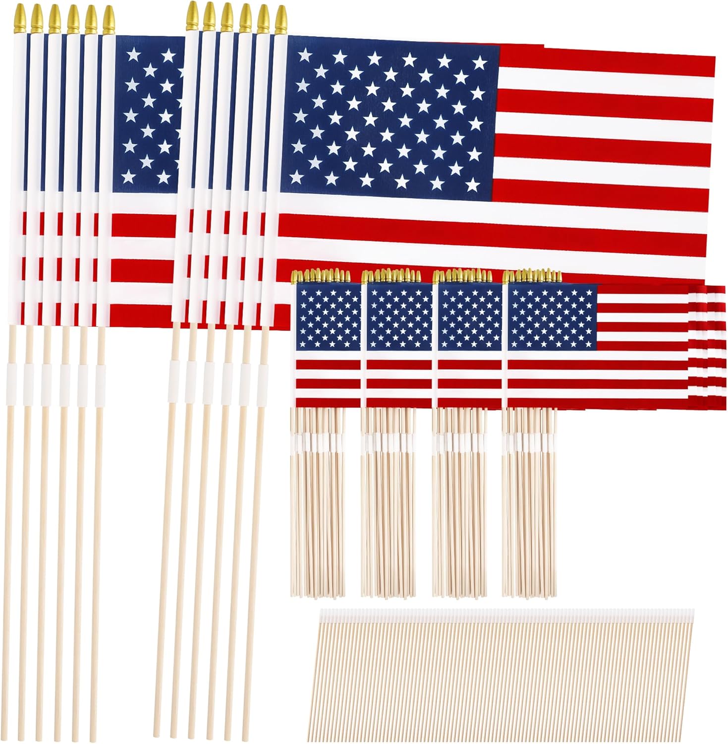 12 Pcs 12x18 In American Flags for Outside, 4th of July Grounded Decorations Outdoor Weatherproof USA Handheld Stick Flag for Memorial Day Outside Patriotic Decor Fourth of July Accessories